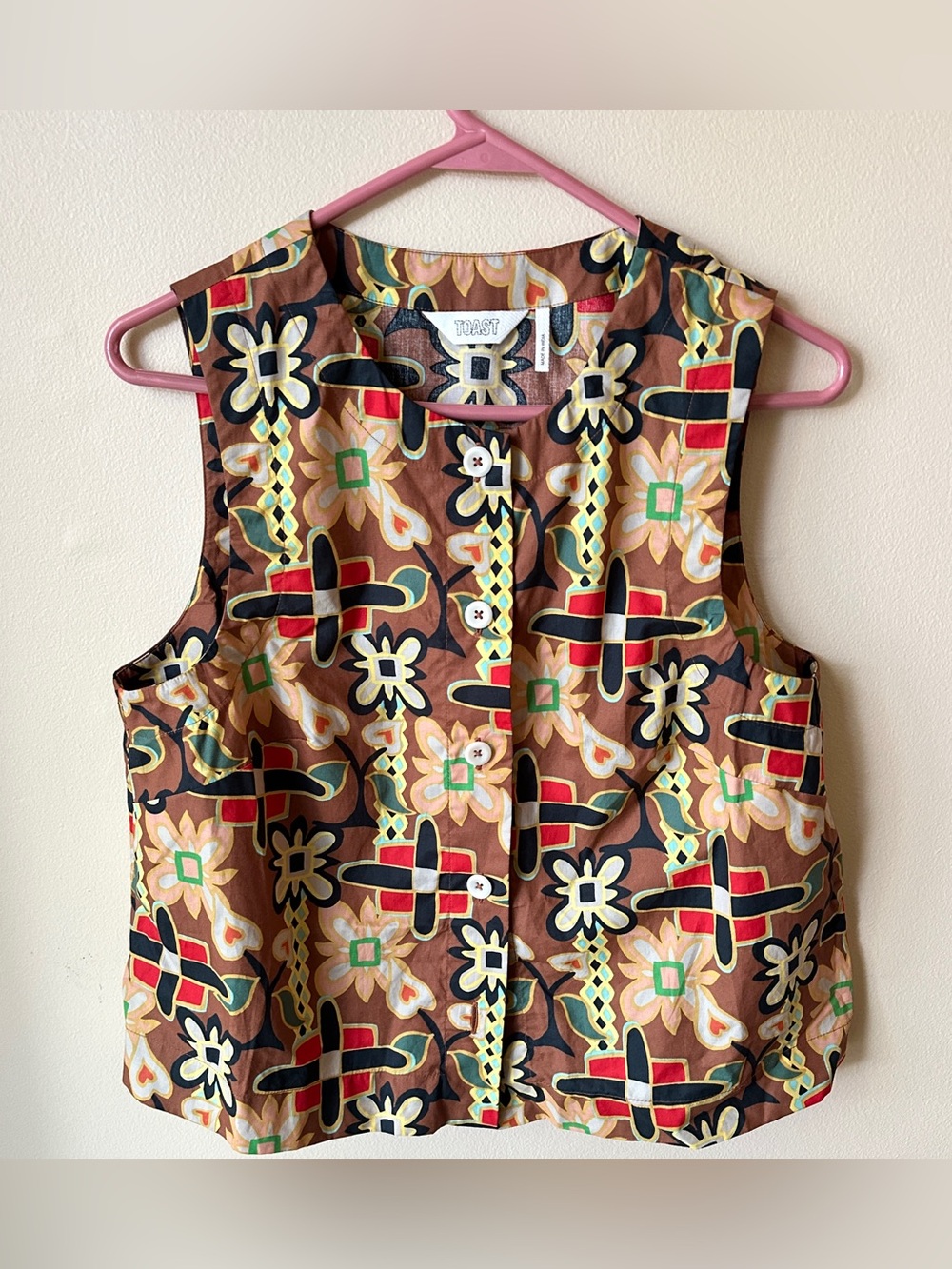 Toast Floral Button Top - Brown Multi size 10